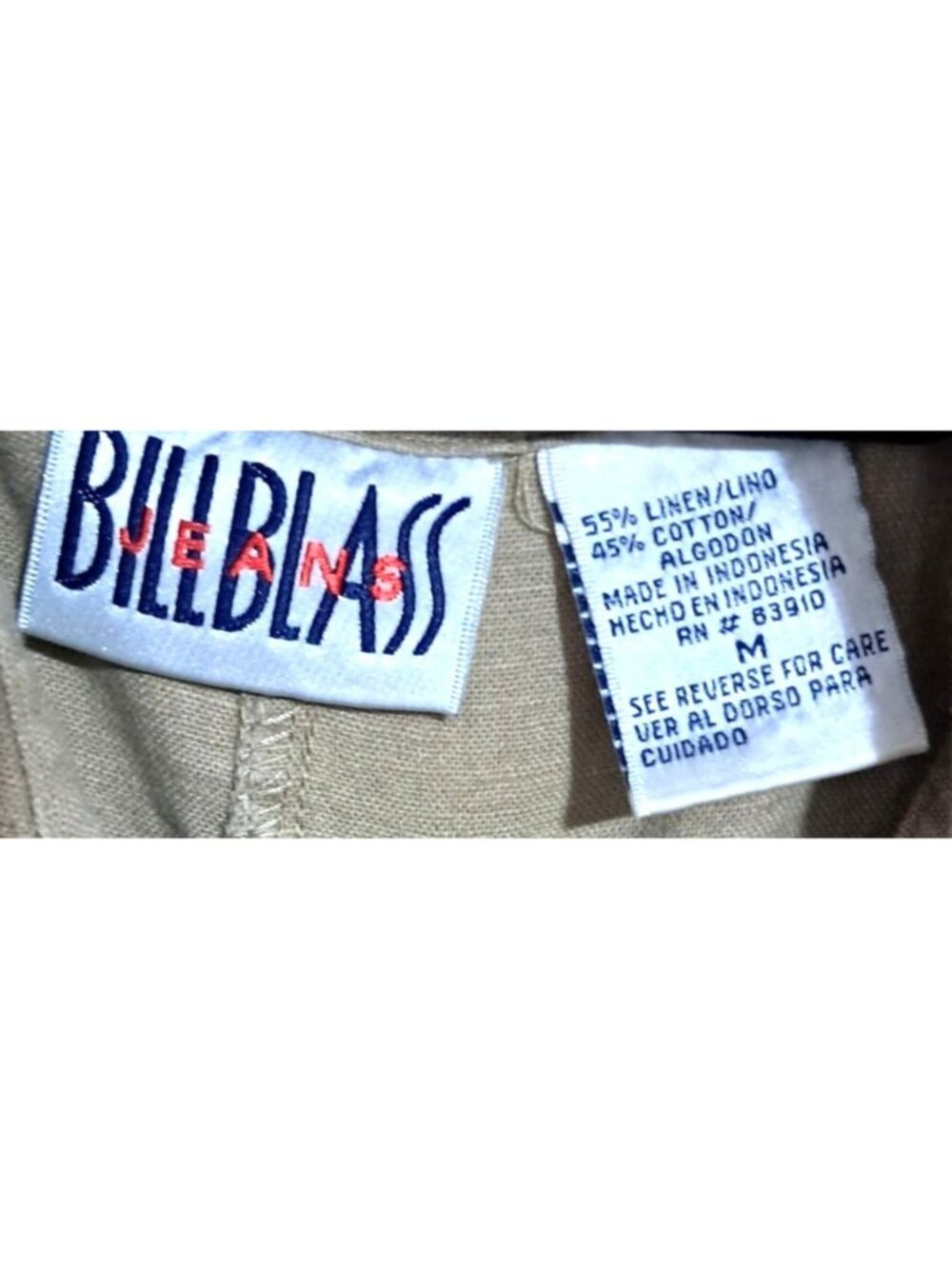 Vintage Bill Blass Jeans Jumper Dress Womens M Linen Blend Beige Sleeveless Butt - Picture 3 of 3